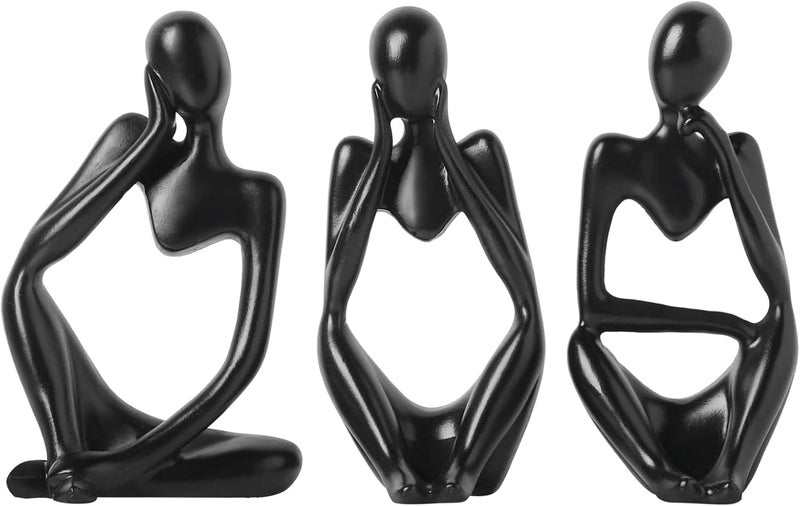 BrownLove 3pcs Decor Blcak Thinker Statue Abstract Art Sculpture，Resin Collectible Figurines for Home Living Room Office Shelf Decoration - Image 1